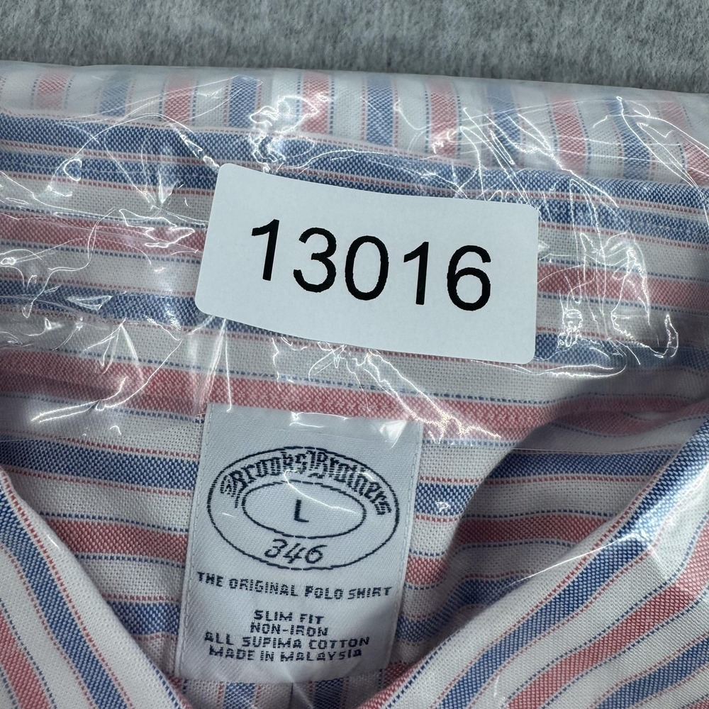 Brooks Brothers 346 Oxford Shirt Mens Large Red Blue Stripe Slim Fit Non Iron - Picture 8 of 8